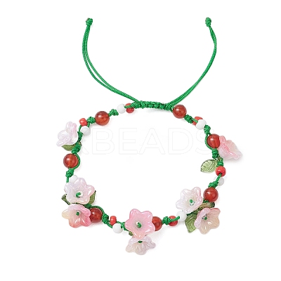 Flower Natural Natural Carnelian Braided Bracelets for Women BJEW-TA00625-01-1