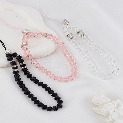 3Pcs 3 Colors Glass & Rhinestone Beaded Phone Hand Strap Chains AJEW-LP0001-15-1