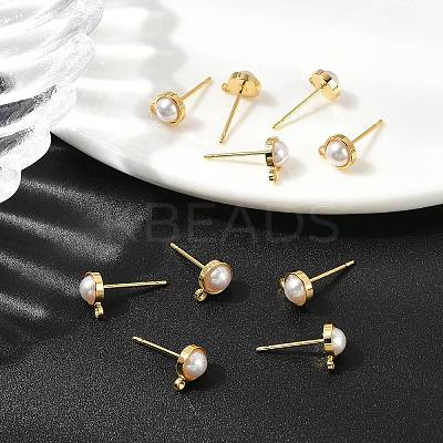 SHEGRACE Brass ABS Imitation Pearl Half Round Stud Earring Findings XGR0101G-118G-1