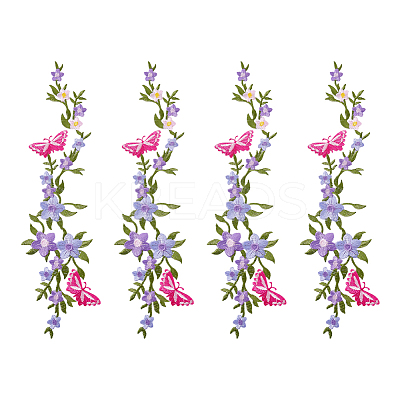 4Pcs Polyester Rayon Flower Embroider Thread Iron on/Sew On Patches PATC-HY0001-88B-1
