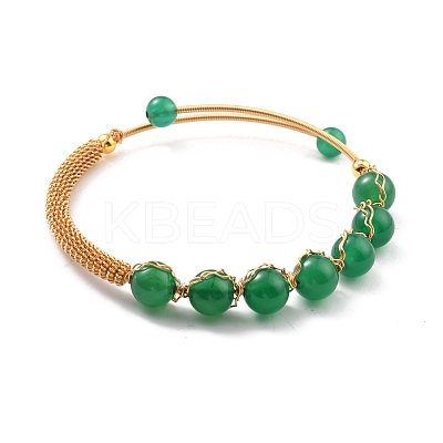 Natural Green Agate Beaded Cuff Bangle BJEW-A122-02C-1
