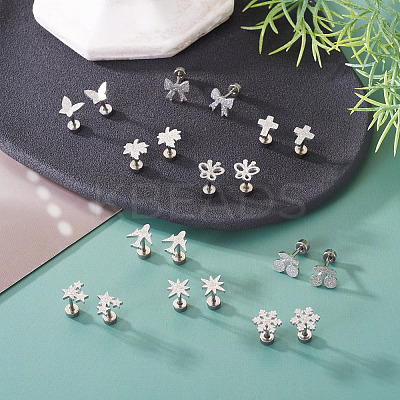 10Pairs 10 Styles 304 Stainless Steel Stud Earrings EJEW-TA0008-61-1