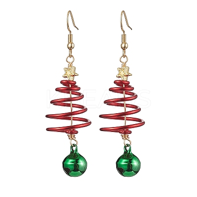 Aluminum Wire Wrapped Christmas Tree Dangle Earrings EJEW-JE05829-02-1