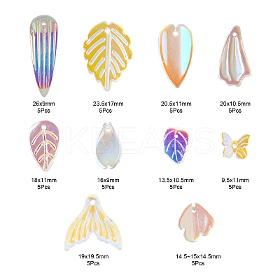 50Pcs 10 Style Transparent Spray Painted Glass Pendants GLAA-FS0001-07-1