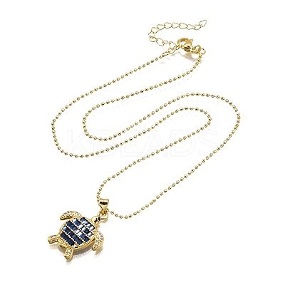 Summer Beach Brass Pave Cubic Zirconia Turtle Pendant Necklaces for Women NJEW-U039-02G-01-1