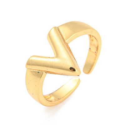Hollow V-Shaped Brass Open Cuff Rings RJEW-Q781-15G-1