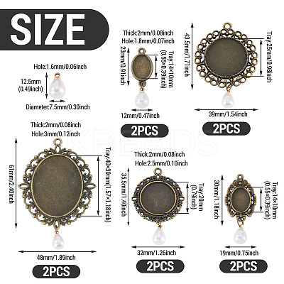 10Pcs 5 Style Alloy Pendant Cabochon Settings HJEW-TAC0119-1