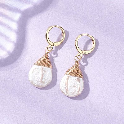 Teardrop Brass Leverback Earrings EJEW-JE06896-1