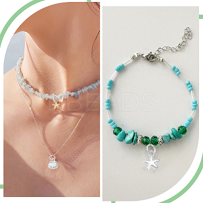 4Pcs 4 Styles 925 Sterling Silver Starfish and Shell Shaped Charms with Jump Rings STER-GA0001-26-1