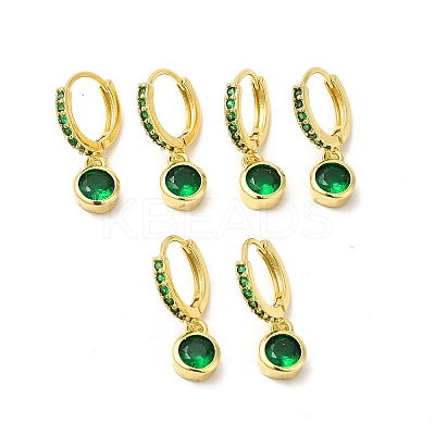 Cubic Zirconia Flat Round Dangle Hoop Earrings EJEW-E270-35G-01-1