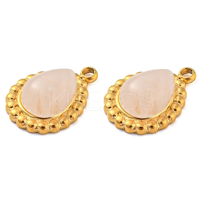 Natural Rose Quartz 304 Stainless Steel Teardrop Charms G-D075-01G-01-1
