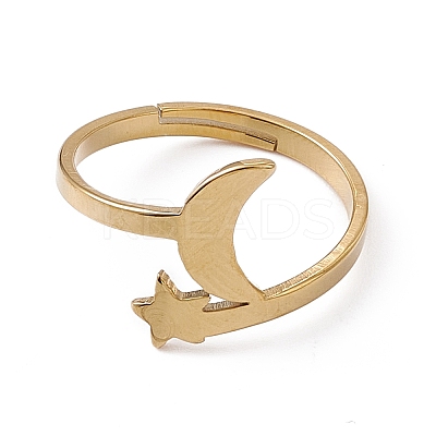 Ion Plating(IP) 201 Stainless Steel Moon & Star Adjustable Ring for Women RJEW-K238-08G-1