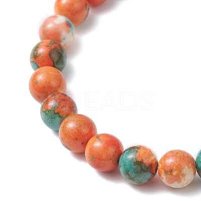 Dyed Synthetic Ocean White Jade & Turquoise Beaded Stretch Bracelets for Men Women BJEW-JB12372-02-1