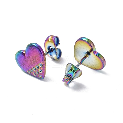 Ion Plating(IP) 304 Stainless Steel Heart Stud Earrings for Women EJEW-F300-07MC-1