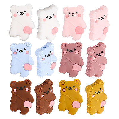 12Pcs 6 Colors Food Grade Eco-Friendly Silicone Beads SIL-CA0002-11-1