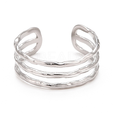 Non-Tarnish 304 Stainless Steel Triple Line Open Cuff Ring for Women X-RJEW-C025-12P-1