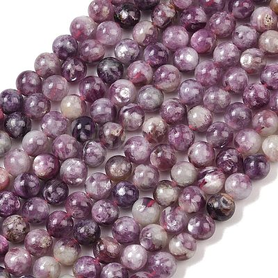 Natural Lepidolite/Purple Mica Stone Beads Strands G-G160-A01-01A-1