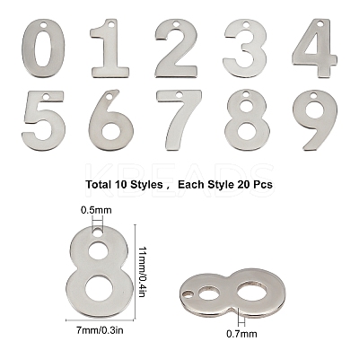 200Pcs 10 Style 201 Stainless Steel Charms STAS-SC0003-40-1