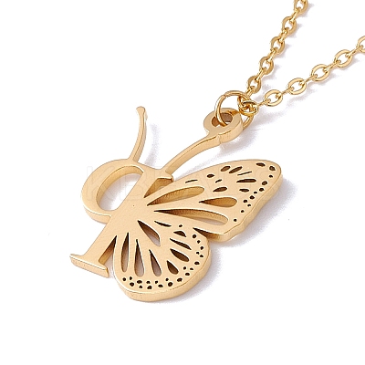Initial Letter with Butterfly Pendant Necklace LS-NJEW-C026-01G-P-1