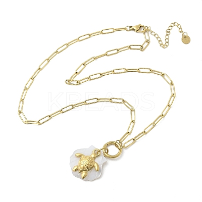 Summer Beach 304 Stainless Steel Pendant Paperclip Chain Necklaces STAS-Z105-07G-02-1
