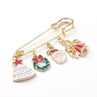 Christmas Theme Brass Safety Brooch JEWB-BR00046-03-1