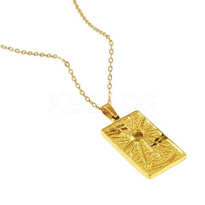 304 Stainless Steel Rectangle with Sun Pendant Necklaces for Women WGF8365-02-1