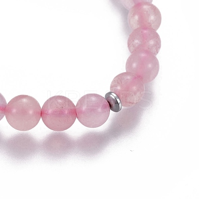 Natural Rose Quartz Charm Bracelets BJEW-I275-B01-1