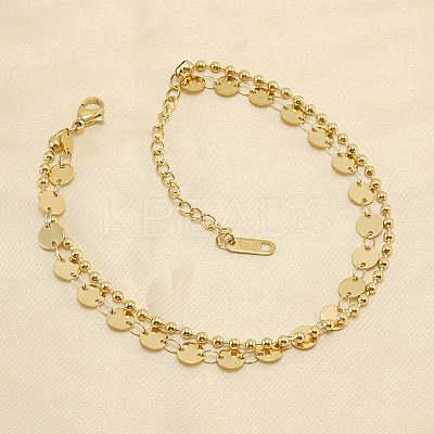 304 Stainless Steel Sequin Disc Link Chain & Ball Chain Double Layer Anklets for Women FS-WG0AA08-01-1