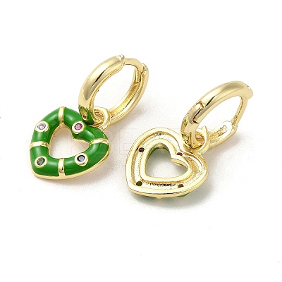 Heart Real 18K Gold Plated Brass Dangle Hoop Earrings EJEW-L268-038G-03-1