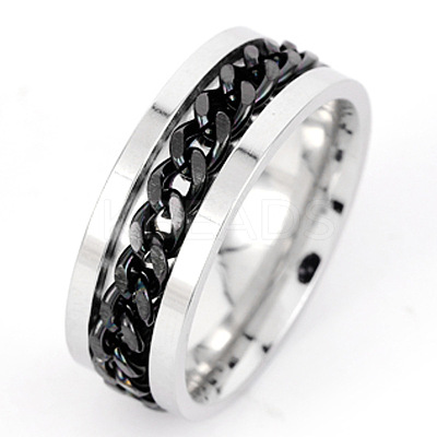 304 Stainless Steel Rotatable Chain Finger Rings for Men FS-WG60CA3-14-1