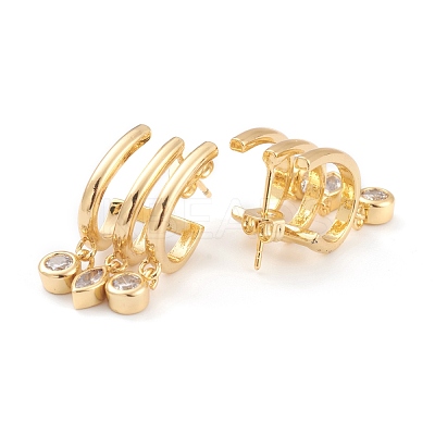 Brass Micro Pave Clear Cubic Zirconia Half Hoop Earrings EJEW-H125-16G-1