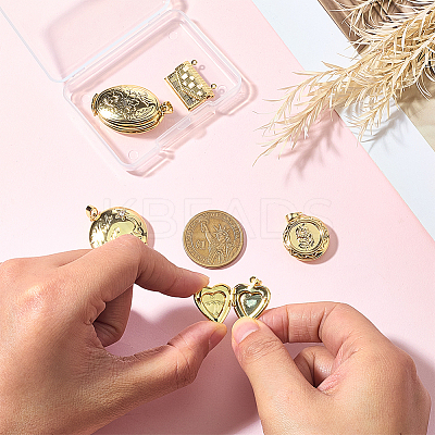 5Pcs 5 Styles Brass Locket Pendants KK-SC0007-17-1