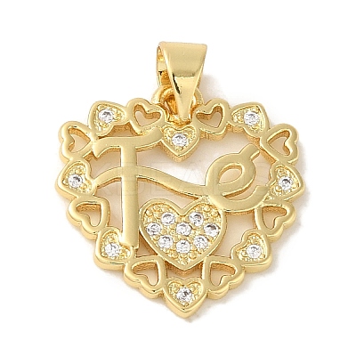 Rack Plating Brass Micro Pave Clear Cubic Zirconia Pendants KK-P267-11B-G-1