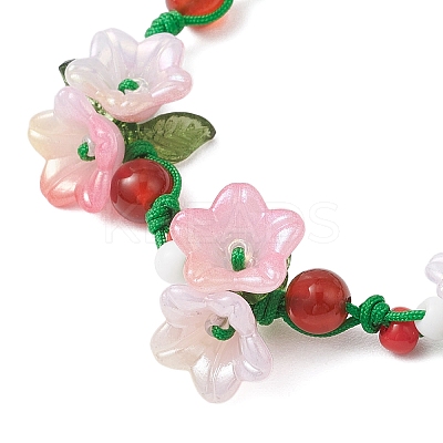 Flower Natural Natural Carnelian Braided Bracelets for Women BJEW-TA00625-01-1
