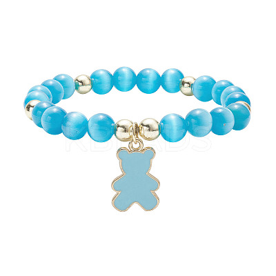 Cat Eye Round Beaded Stretch Bracelet BJEW-JB09329-1