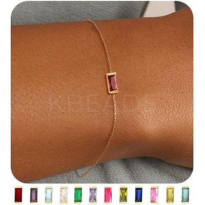 January Birthstone Brass Pave Cubic Zirconia Rectangle Link Bracelets WG17BBA-01-1