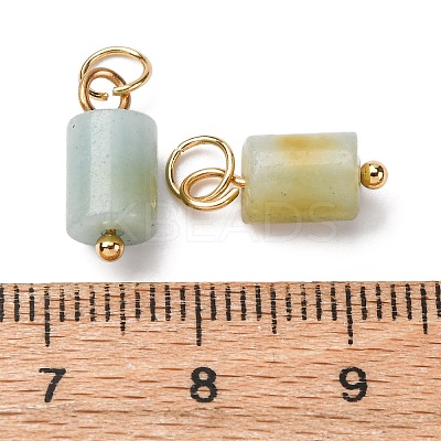 Natural Flower Amazonite Column Charms with 304 Stainless Steel Jump Rings G-Q032-01G-1