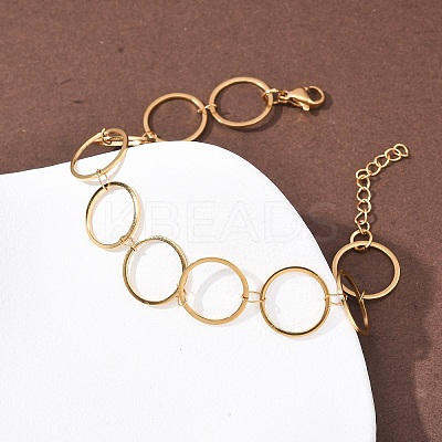 304 Stainless Steel Ring Link Chain Bracelets BJEW-P373-02C-G-1