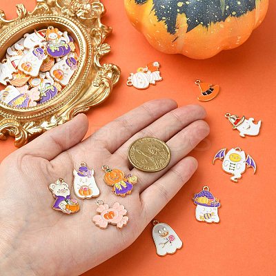 60Pcs 12 Styles Light Gold Tone Alloy Enamel Pendants ENAM-CJ0003-99-1