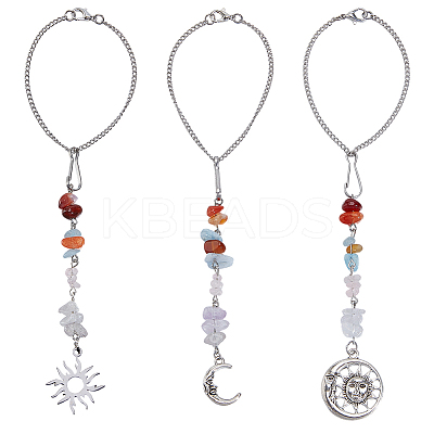 3Pcs 3 Styles Alloy & Brass Pendant Decorations HJEW-OC00306-1