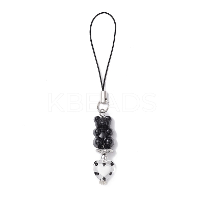 2Pcs 2 Colors Opaque Bear Acrylic Mobile Straps HJEW-JM01289-1