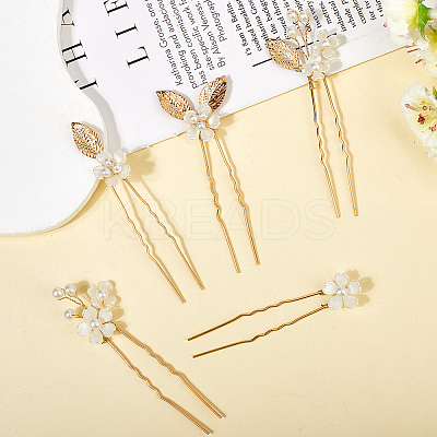 Alloy with Plastic Beads Hair Sticks for Women Girls OHAR-WH20010-08G-1