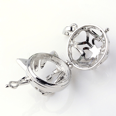 Rack Plating Brass Cage Hollow Kitten Pendants X-KK-S751-003P-1