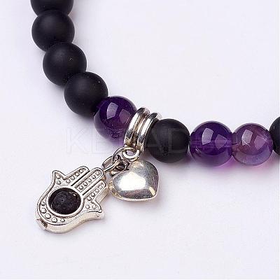 Natural Amethyst Bead Charm Bracelets BJEW-JB02694-04-1