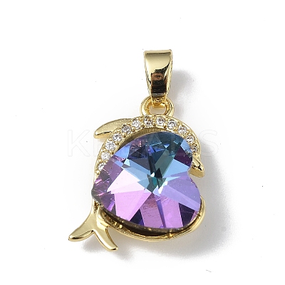 Real 18K Gold Plated Rack Plating Brass Micro Pave Clear Cubic Zirconia Pendants KK-C015-22G-12-1