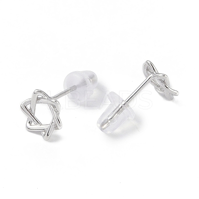 Anti-Tarnish Rhodium Plated Star of David 999 Fine Silver Stud Earrings for Women EJEW-S215-05P-1