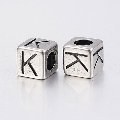 304 Stainless Steel Large Hole Letter European Beads STAS-H428-01AS-K-1