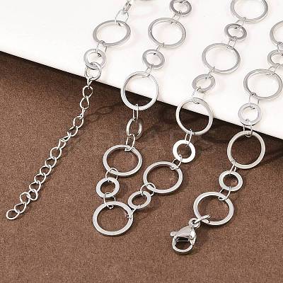 304 Stainless Steel 10MM and 14MM Ring Link Chain Necklaces NJEW-P343-02C-P-1