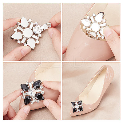 2 Pairs 2 Style Glass Rhinestone Shoe Decorations AJEW-AR0001-78A-1