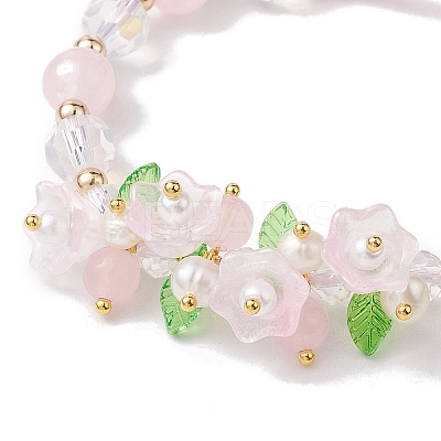 Flower Glass & Acrylic Braided Bead Adjustable Bracelets for Women BJEW-JB10446-05-1